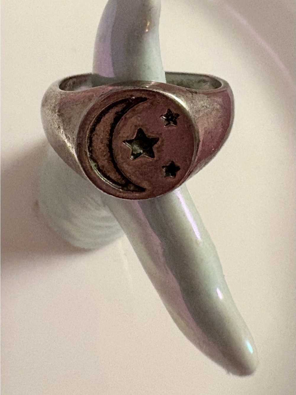 Silver Moon & Stars Signet Ring